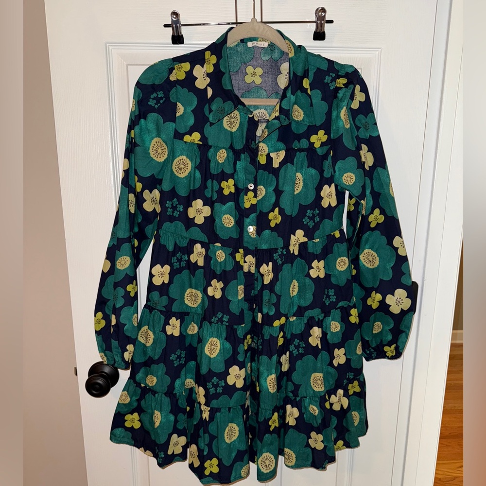 Floral Tiered Button-Front Dress - Green Floral